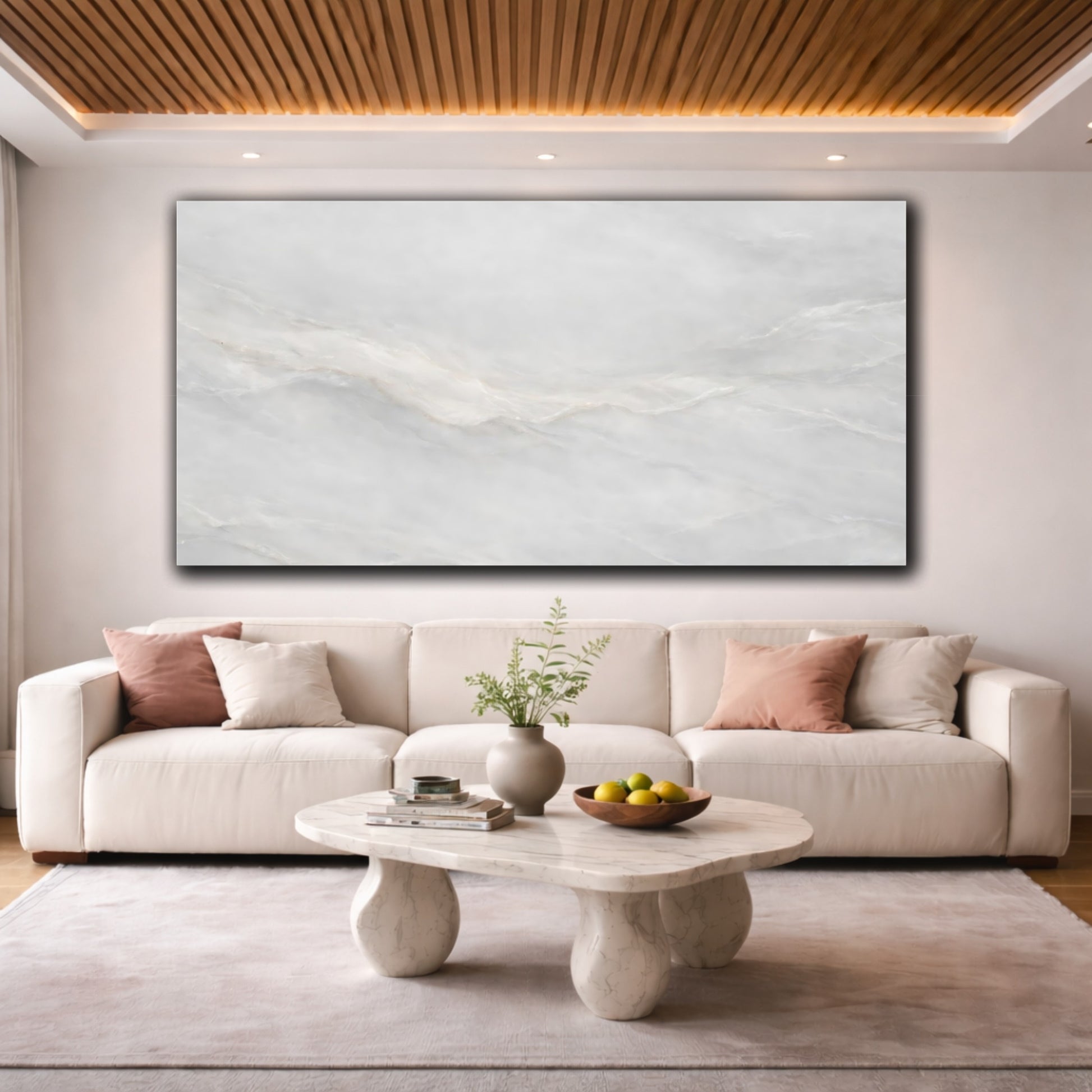 Mockup 3. Abstract Marble Texture White Gray Abstract shown as stretched canvas wall art