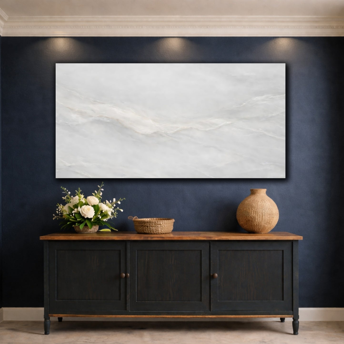 Mockup 4. Abstract Marble Texture White Gray Abstract shown as stretched canvas wall art