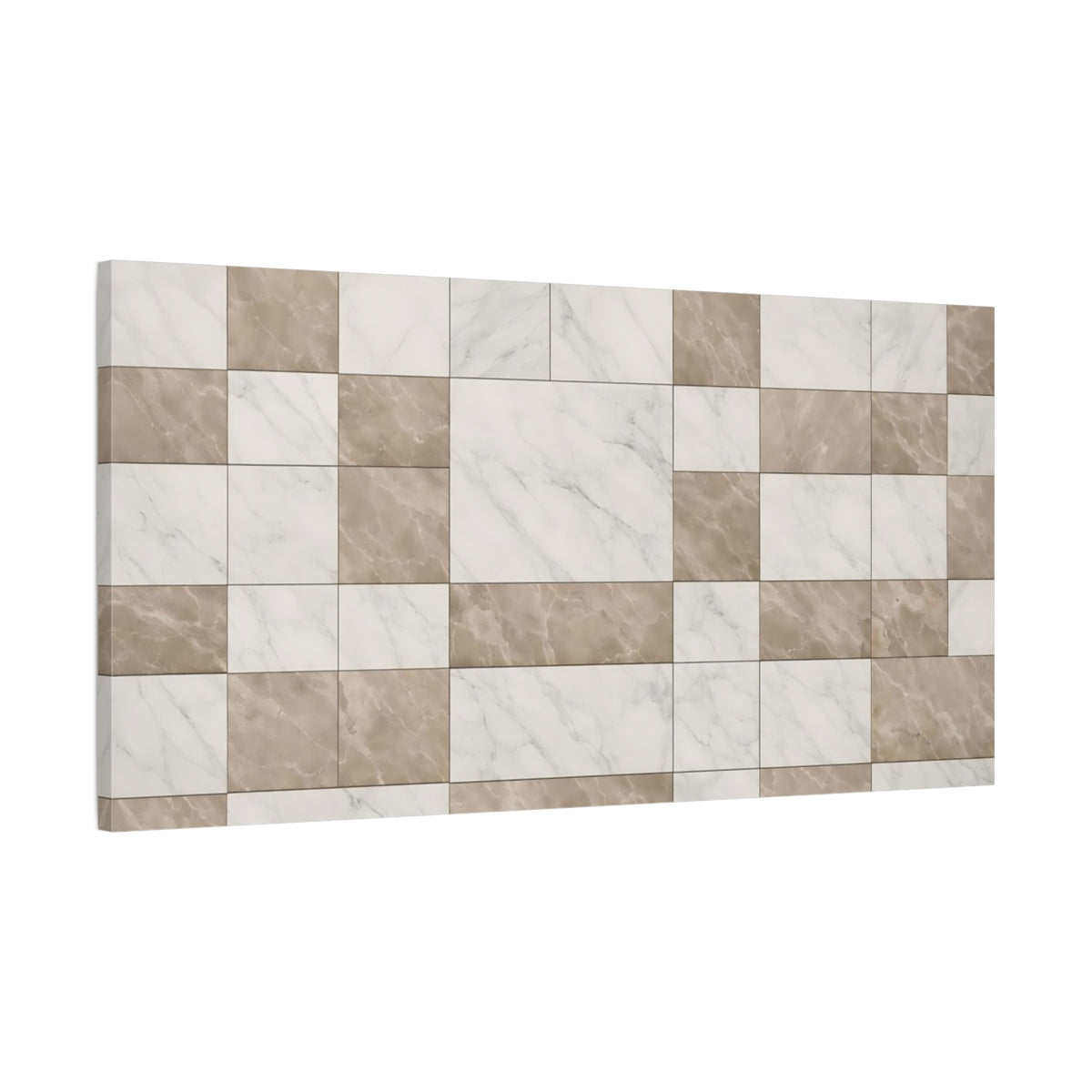 Side Mockup 1. Abstract Marble Tiles Brown White Marble shown as stretched canvas wall art