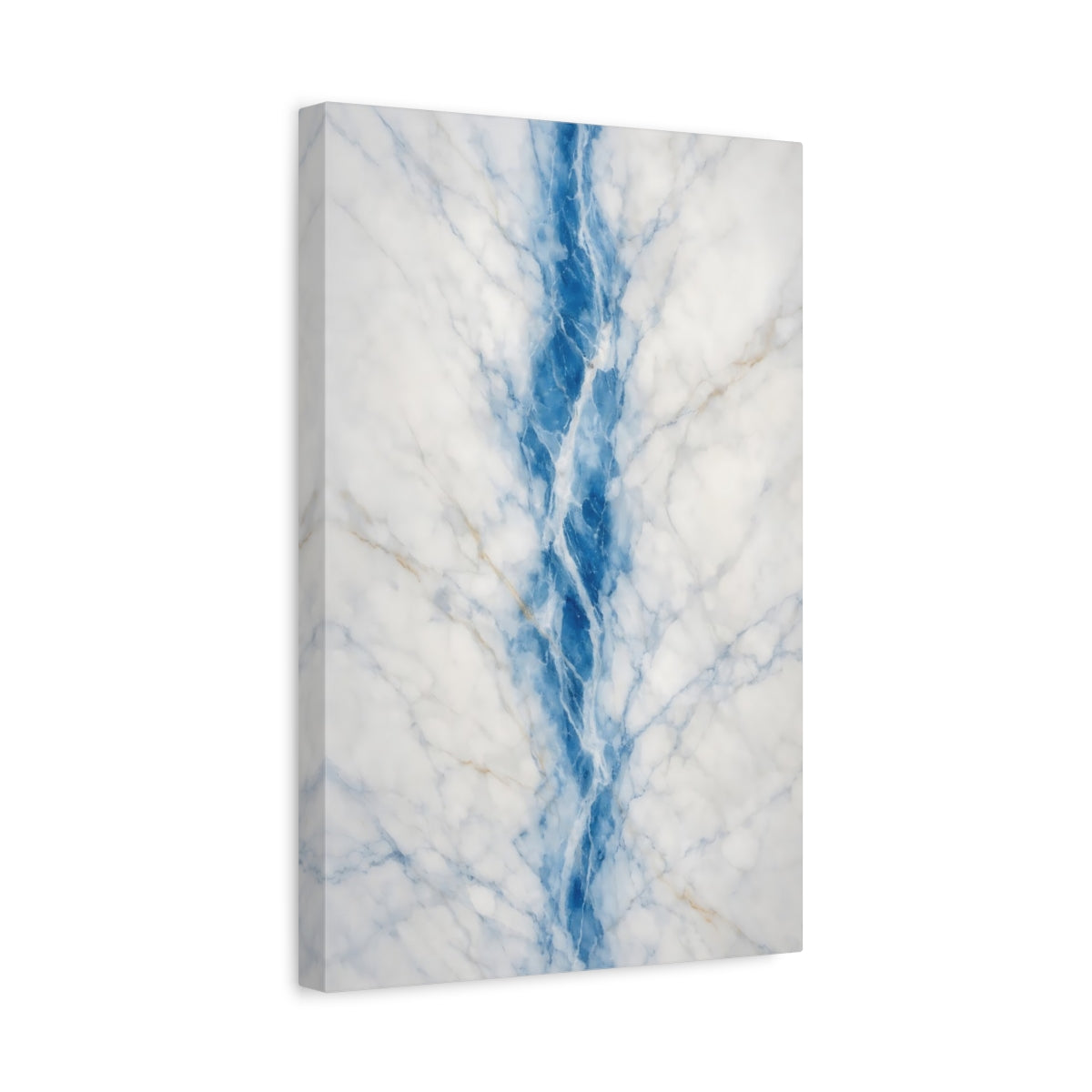 Side Mockup 4. Abstract Marble Vein Blue Marble shown as stretched canvas wall art