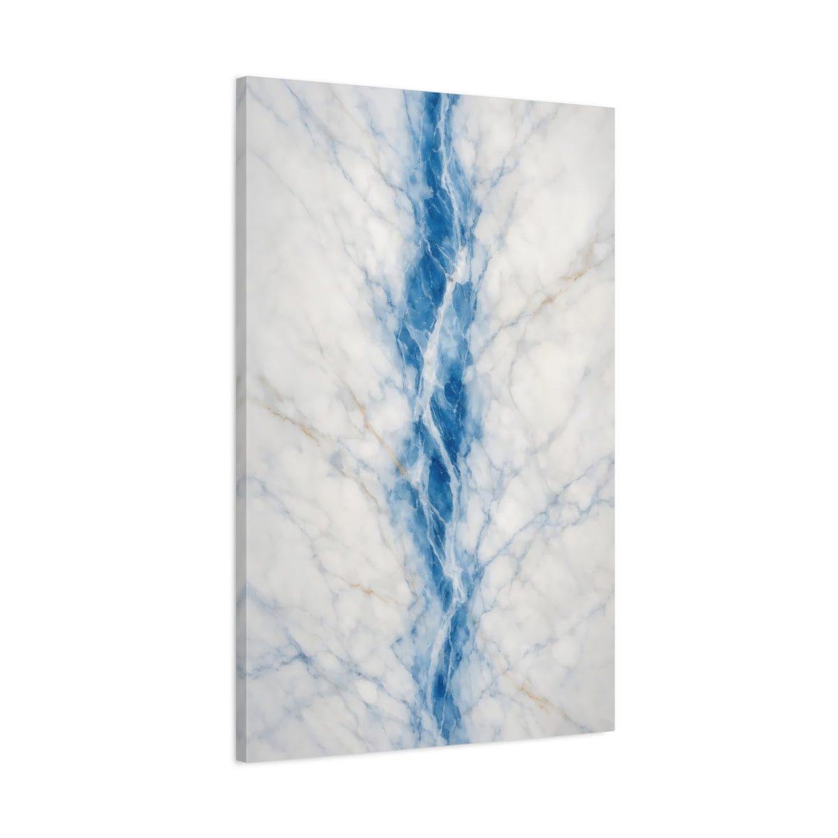 Side Mockup 1. Abstract Marble Vein Blue Marble shown as stretched canvas wall art