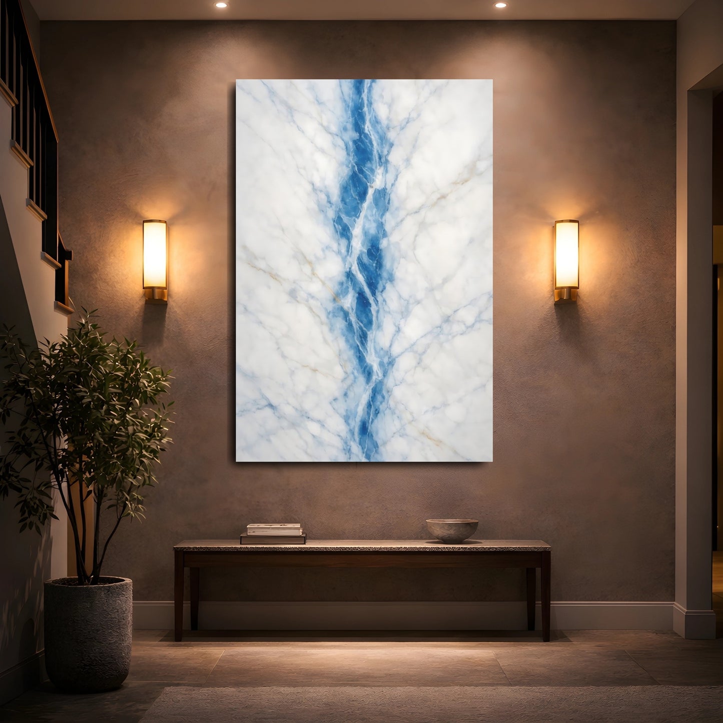 Mockup 4. Abstract Marble Vein Blue Marble shown as stretched canvas wall art