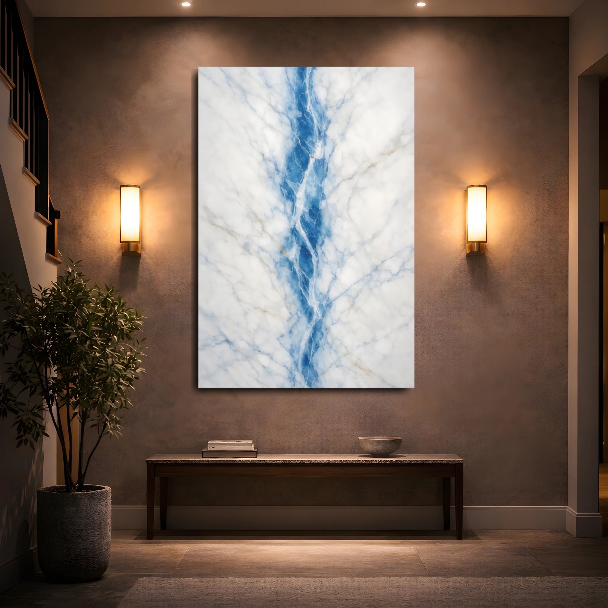 Mockup 4. Abstract Marble Vein Blue Marble shown as stretched canvas wall art