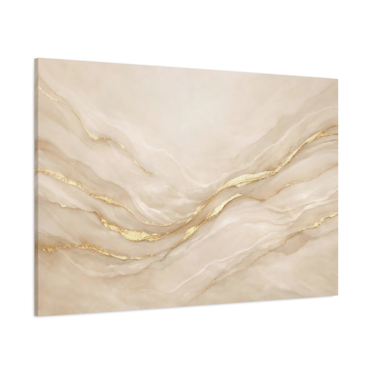 Main Mockup. Abstract Marble Veins Beige And Gold shown as stretched canvas wall art