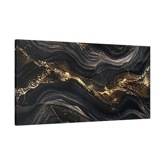 Main Mockup. Abstract Marble Veins Black Gold Abstract shown as stretched canvas wall art