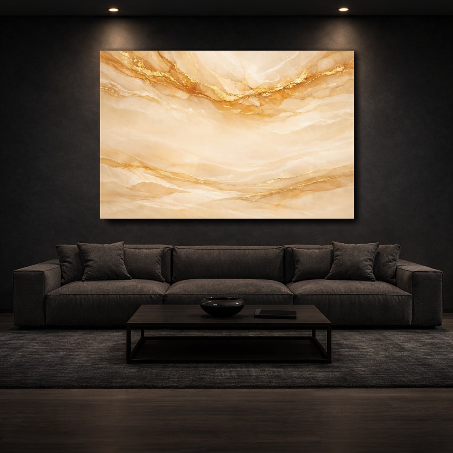 Mockup 2. Abstract Marble Veins Gold Marble Abstract shown as stretched canvas wall art