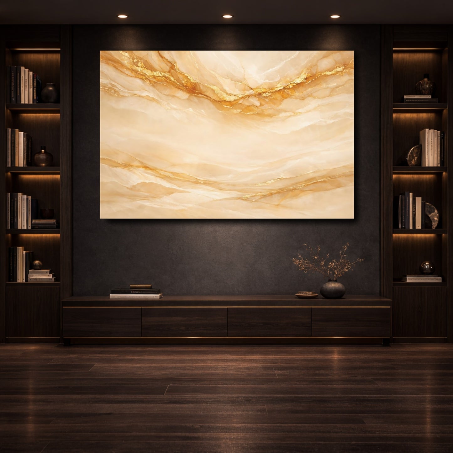 Mockup 3. Abstract Marble Veins Gold Marble Abstract shown as stretched canvas wall art