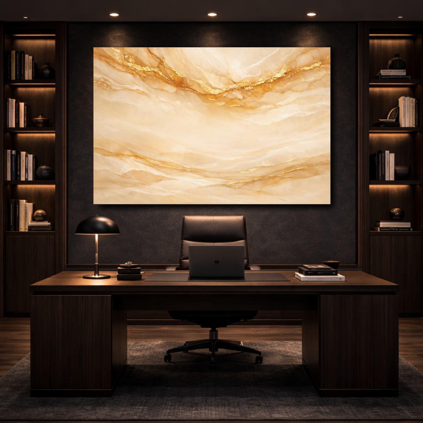Mockup 4. Abstract Marble Veins Gold Marble Abstract shown as stretched canvas wall art