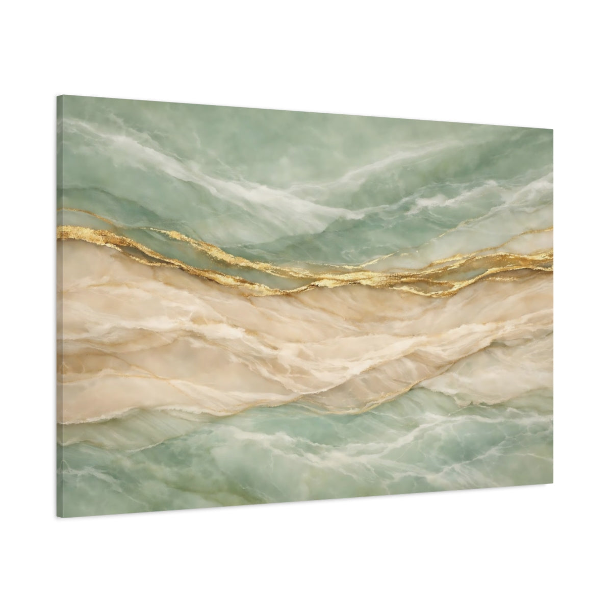 Main Mockup. Abstract Marble Veins Teal Gold Marble shown as stretched canvas wall art
