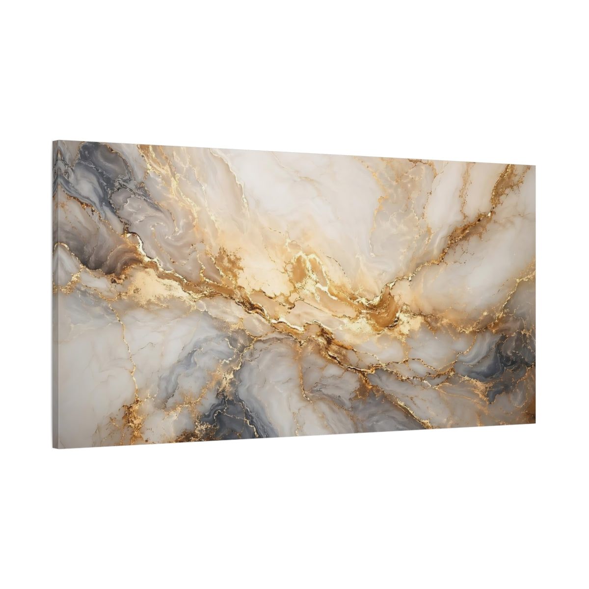 Side Mockup 2. Abstract Marble Veins White Gold Marble shown as stretched canvas wall art