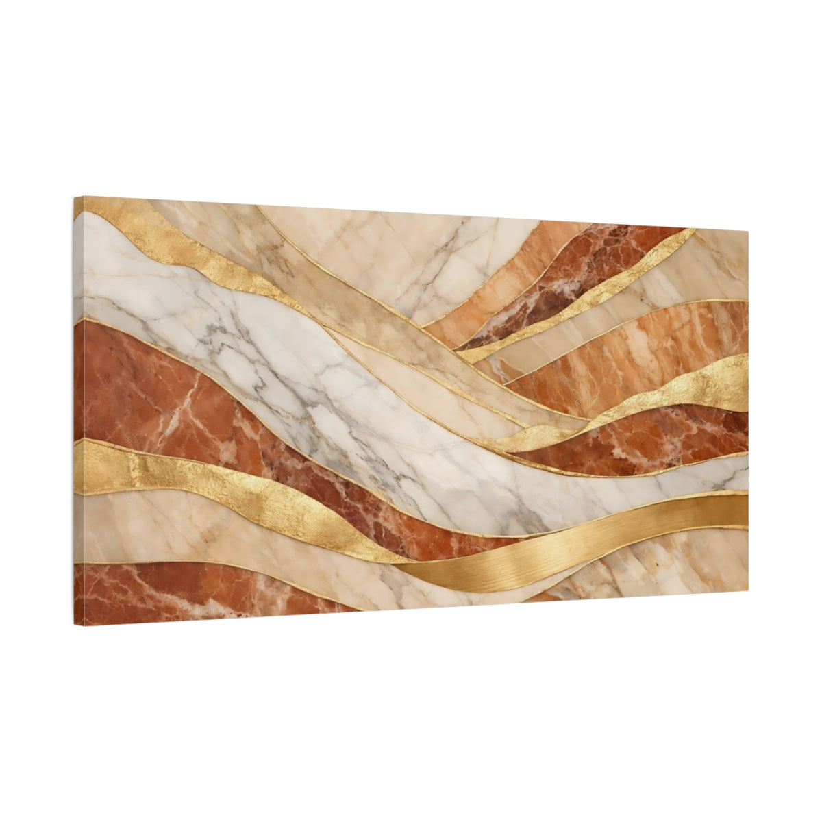 Side Mockup 1. Abstract Marble Waves Marble Gold Waves shown as stretched canvas wall art