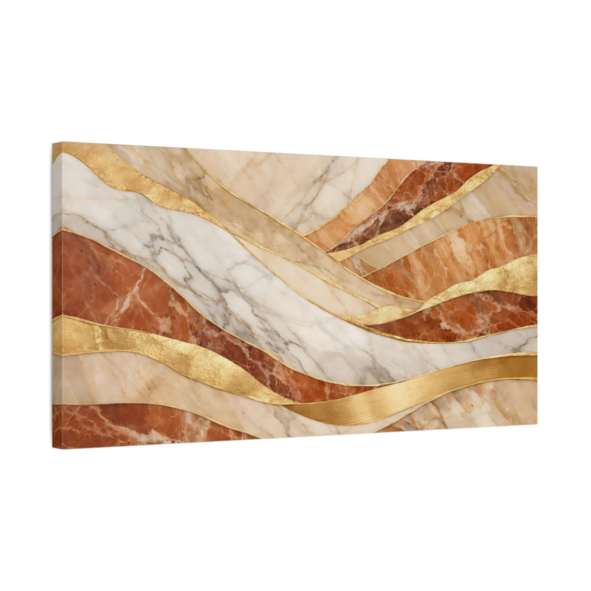Side Mockup 2. Abstract Marble Waves Marble Gold Waves shown as stretched canvas wall art