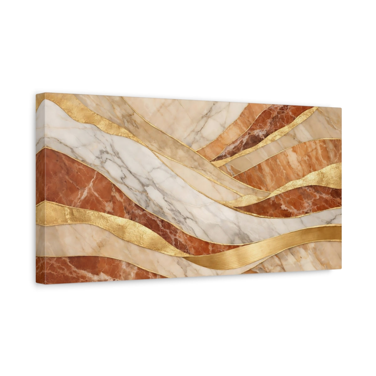 Side Mockup 3. Abstract Marble Waves Marble Gold Waves shown as stretched canvas wall art