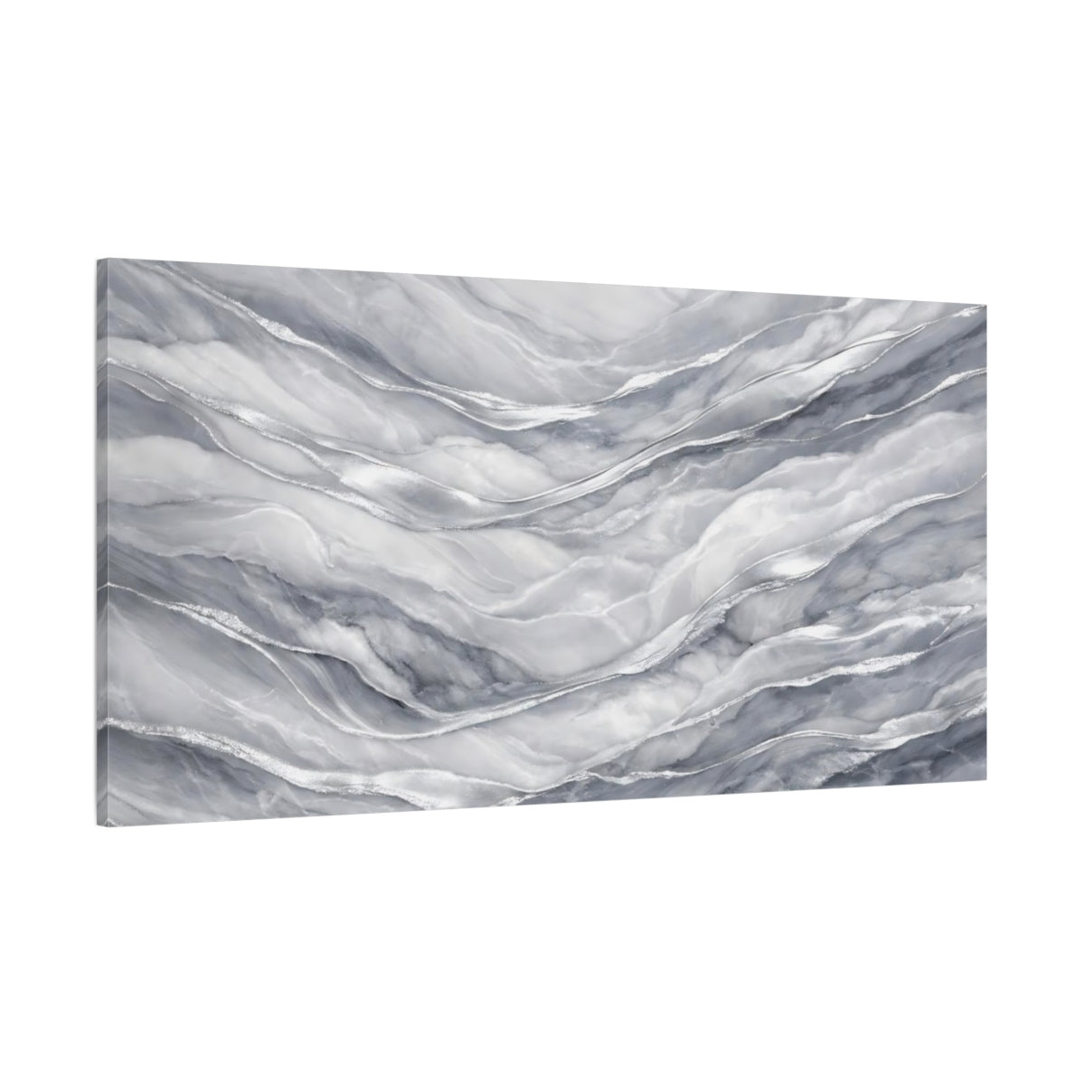 Main Mockup. Abstract Marble Waves Grey Silver Marble shown as stretched canvas wall art