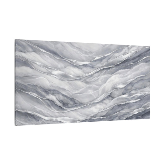 Main Mockup. Abstract Marble Waves Grey Silver Marble shown as stretched canvas wall art