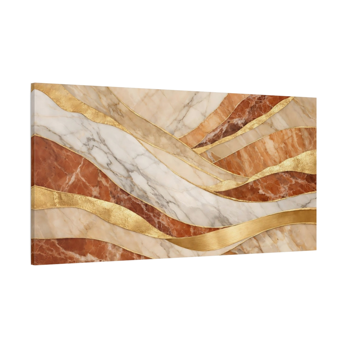 Main Mockup. Abstract Marble Waves Marble Gold Waves shown as stretched canvas wall art