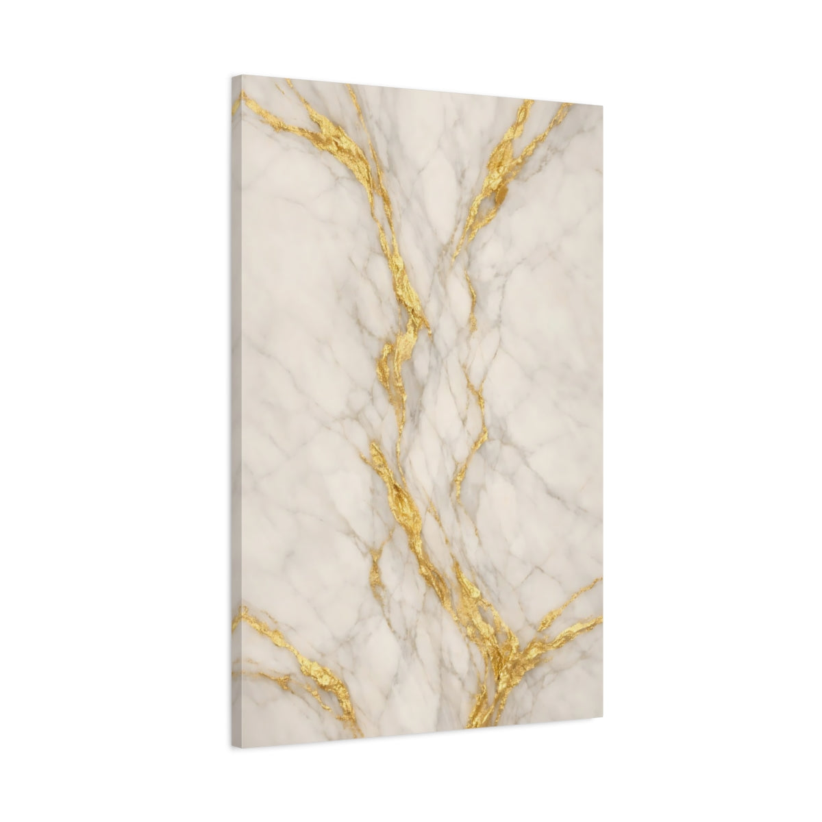 Side Mockup 1. Abstract Marble White And Gold shown as stretched canvas wall art