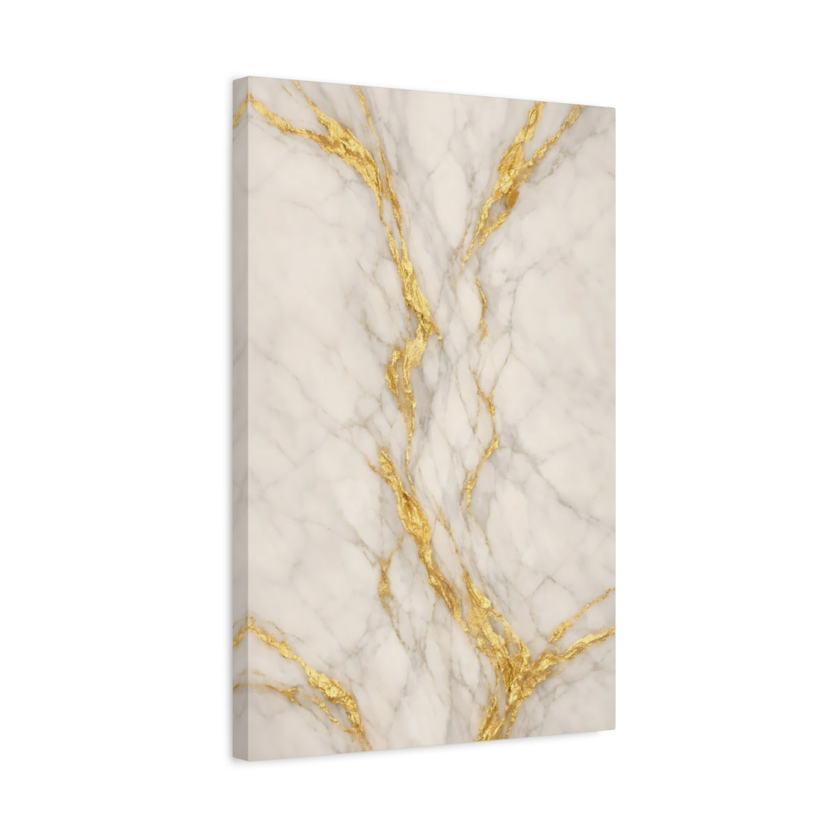 Side Mockup 3. Abstract Marble White And Gold shown as stretched canvas wall art