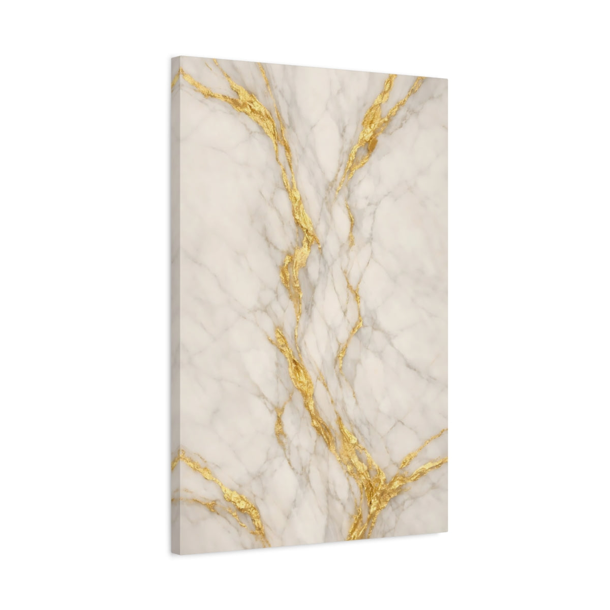 Side Mockup 2. Abstract Marble White And Gold shown as stretched canvas wall art