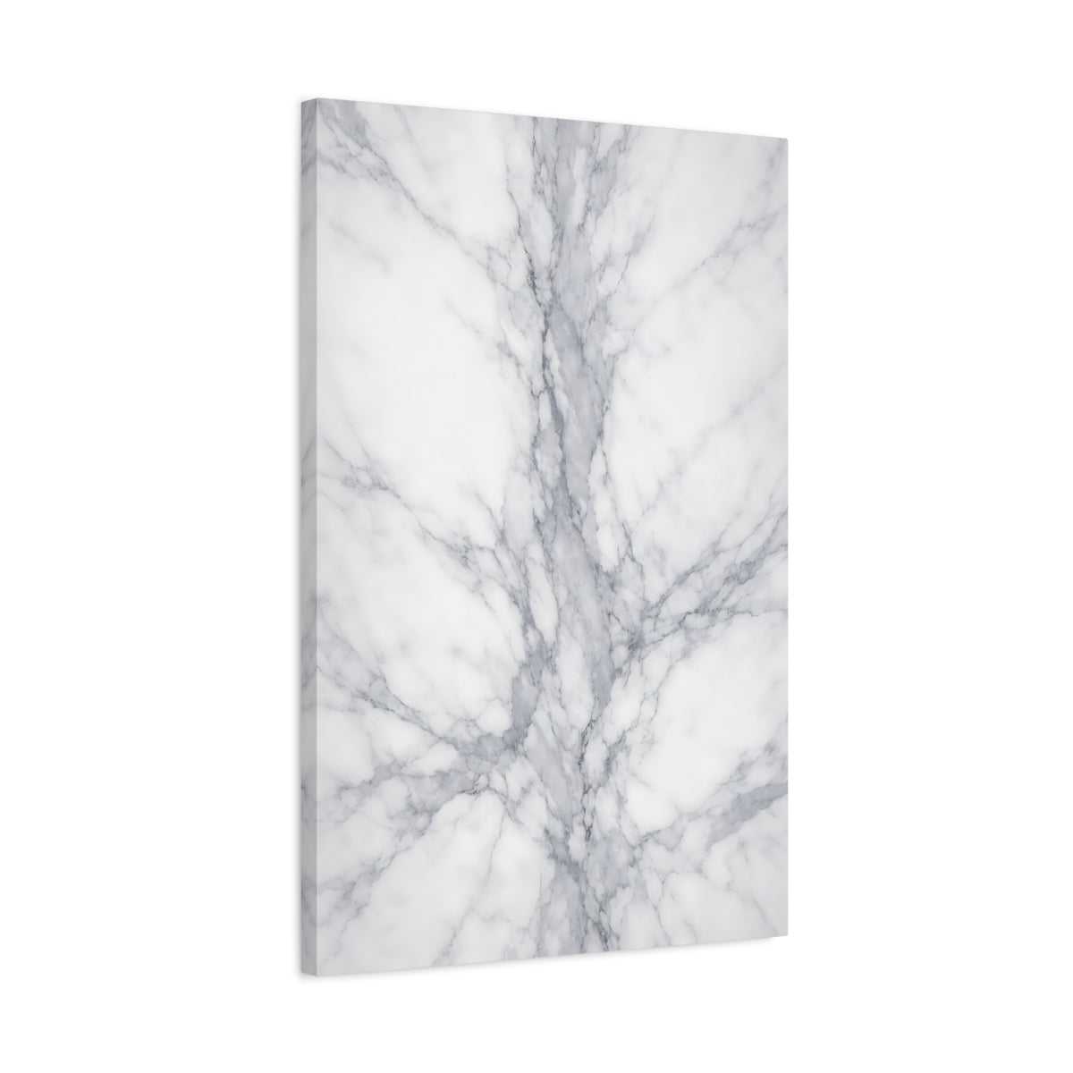 Side Mockup 2. Abstract Marble White And Grey Marble shown as stretched canvas wall art