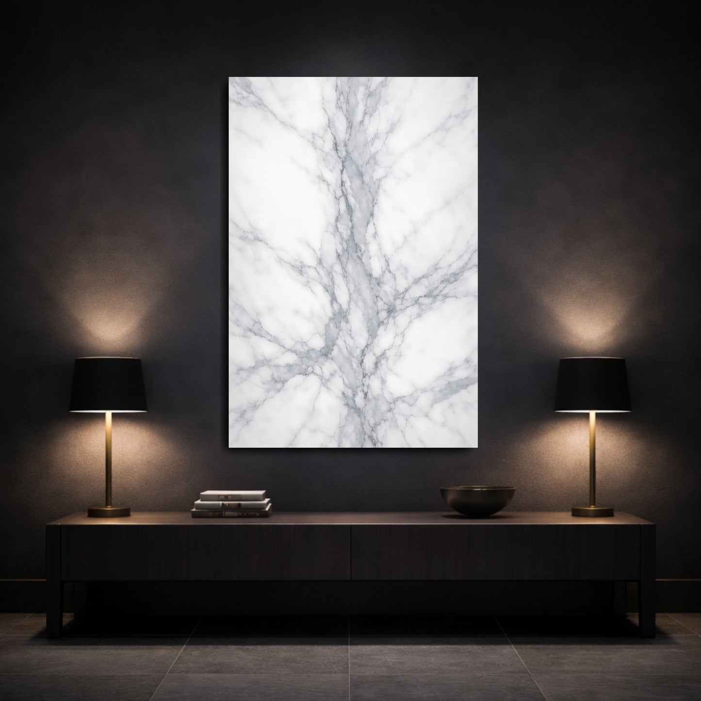 Mockup 2. Abstract Marble White And Grey Marble shown as stretched canvas wall art