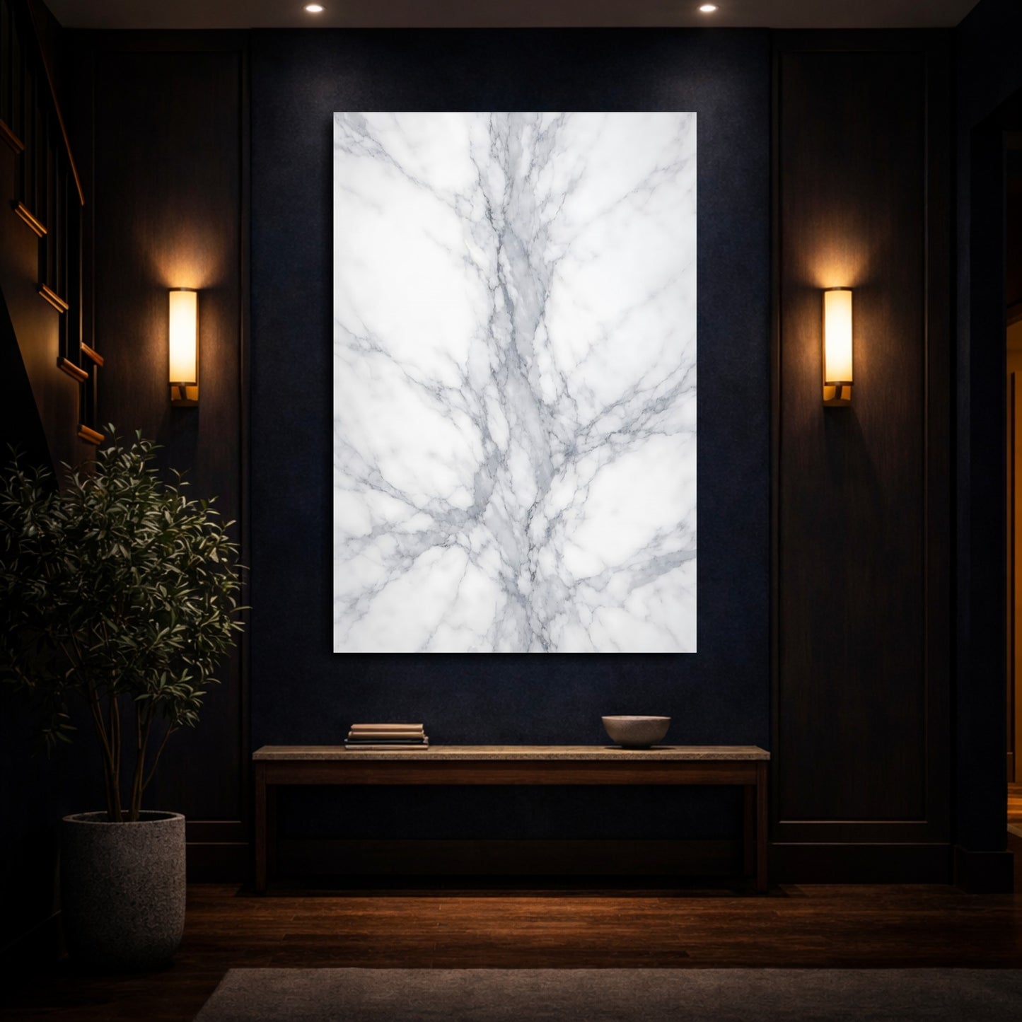 Mockup 3. Abstract Marble White And Grey Marble shown as stretched canvas wall art