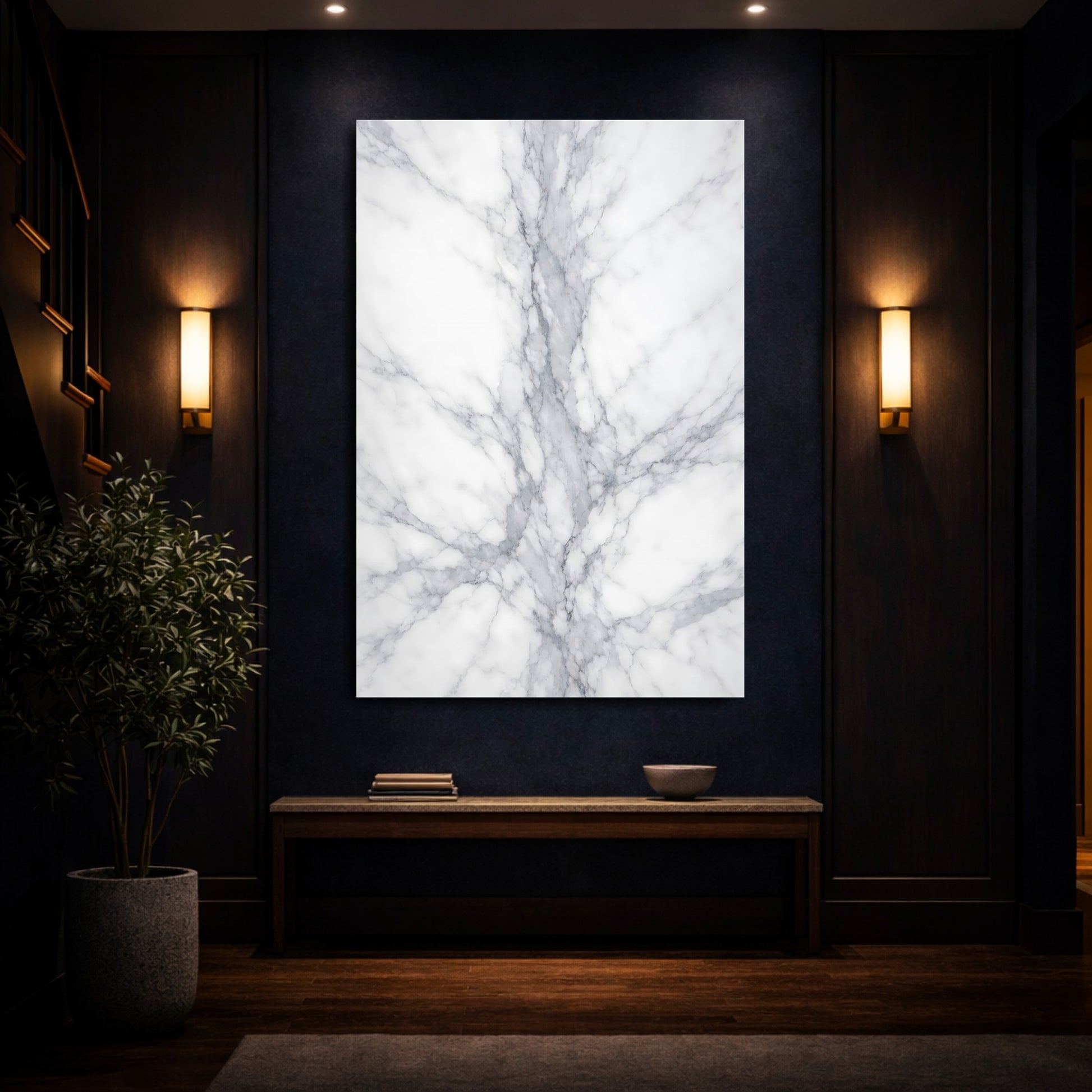 Mockup 3. Abstract Marble White And Grey Marble shown as stretched canvas wall art