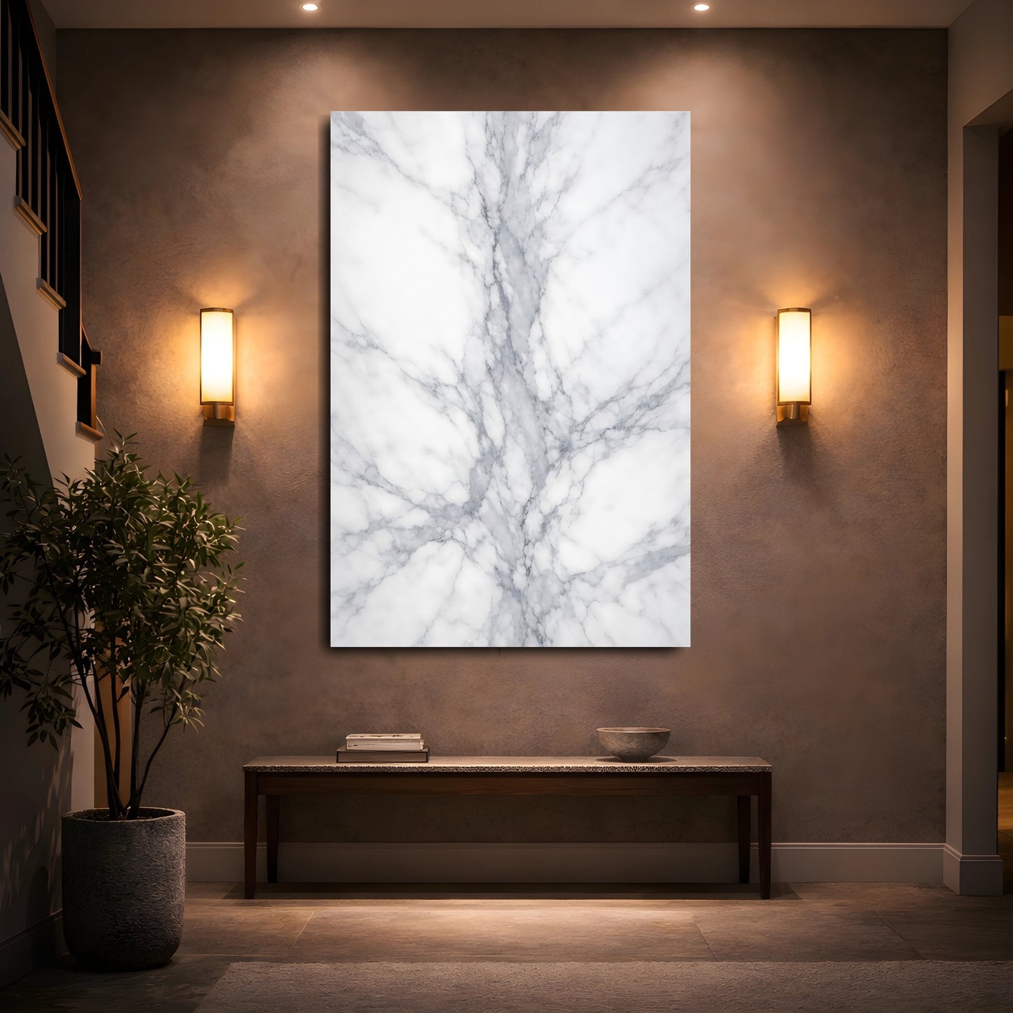 Mockup 4. Abstract Marble White And Grey Marble shown as stretched canvas wall art
