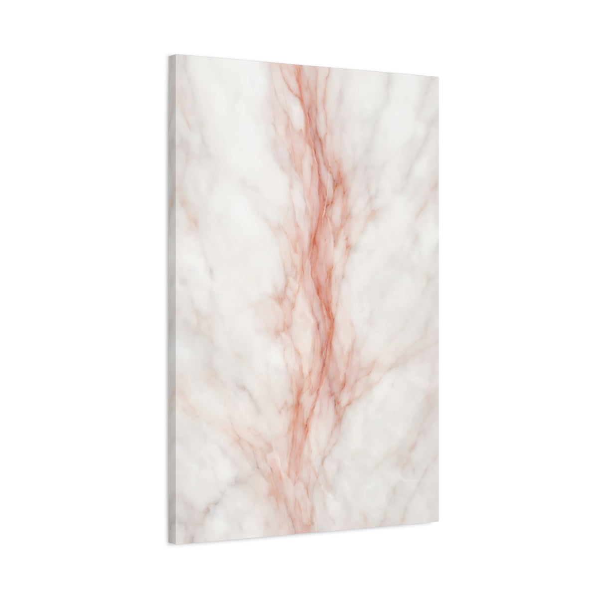 Side Mockup 1. Abstract Marble White And Rose Gold Marble shown as stretched canvas wall art