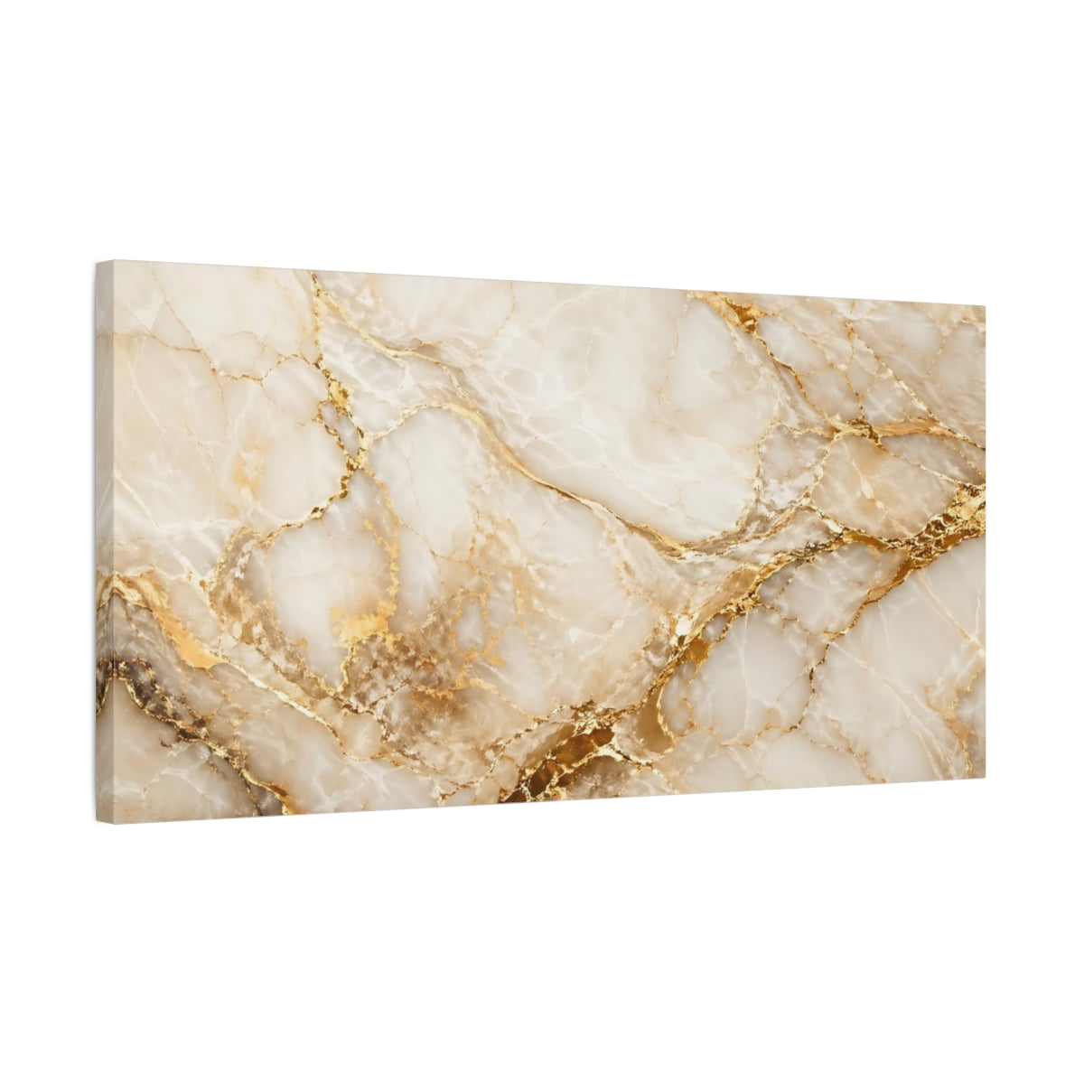 Side Mockup 1. Abstract Marble White Gold Marble shown as stretched canvas wall art