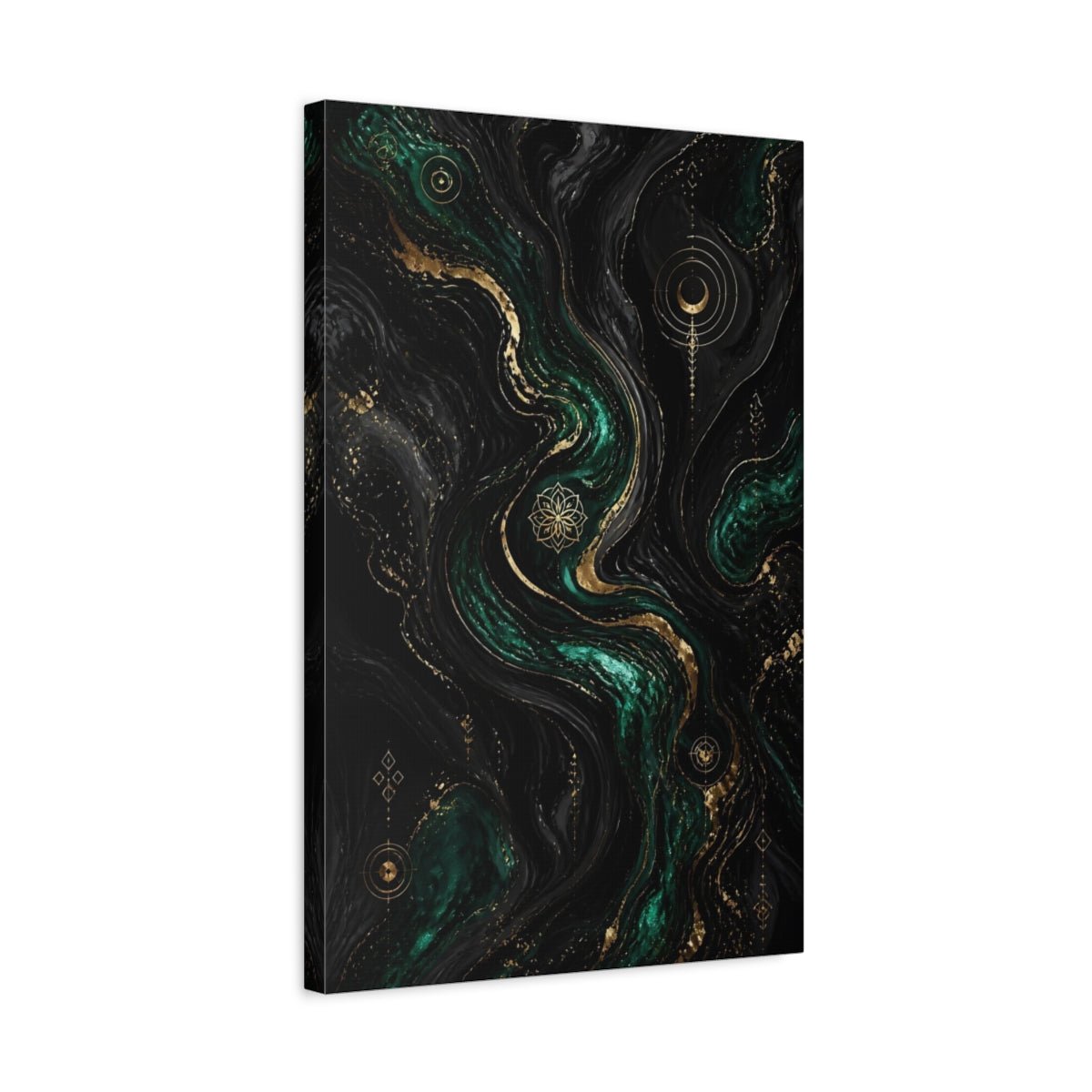 Abstract Marbled Fluid Emerald Gold Canvas Print – Living Room, Large Wall - YesArtYes