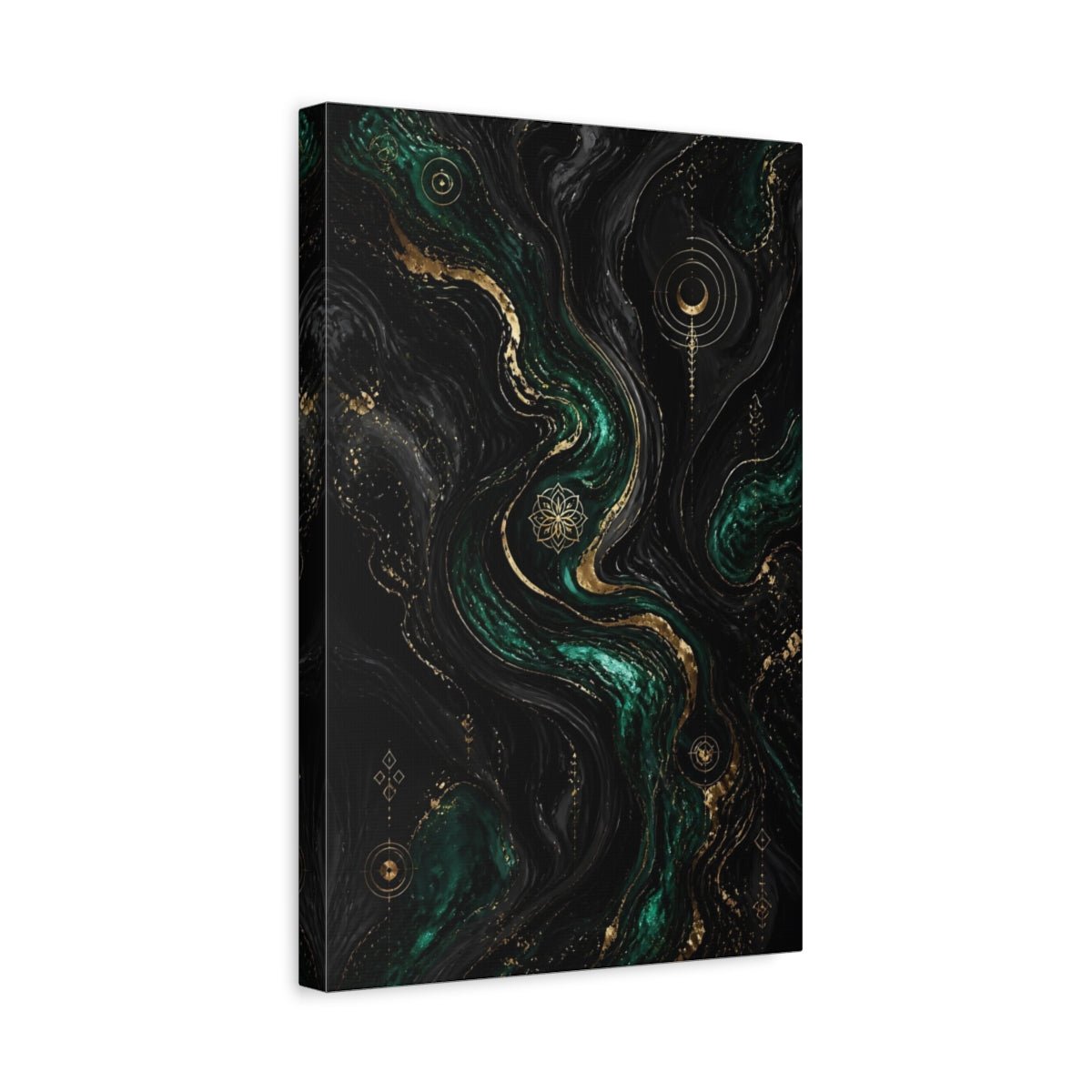Abstract Marbled Fluid Emerald Gold Canvas Print – Living Room, Large Wall - YesArtYes