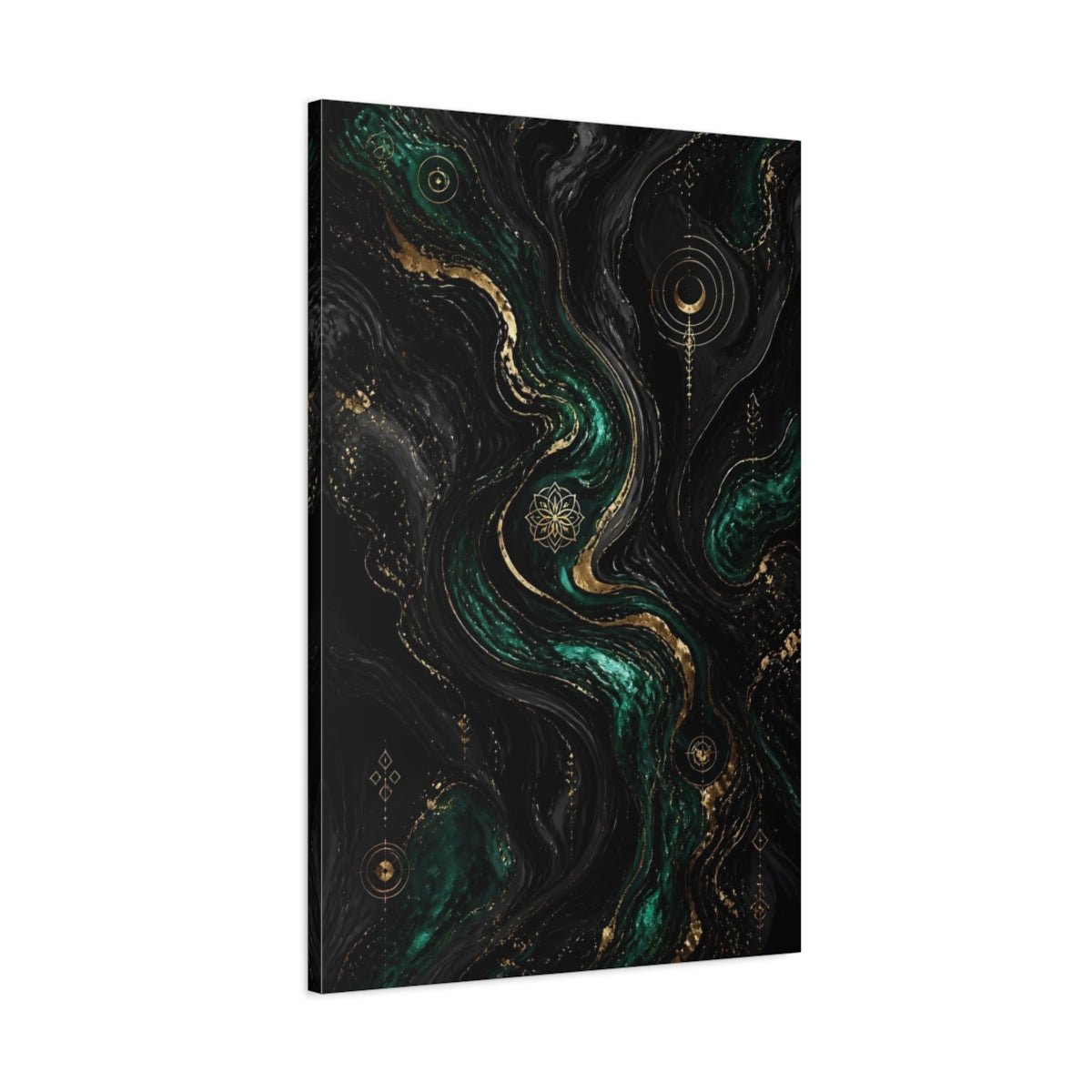 Abstract Marbled Fluid Emerald Gold Canvas Print – Living Room, Large Wall - YesArtYes