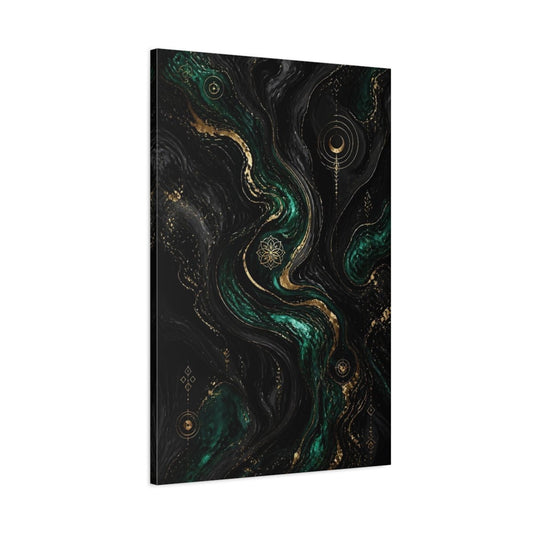 Abstract Marbled Fluid Emerald Gold Canvas Print – Living Room, Large Wall - YesArtYes