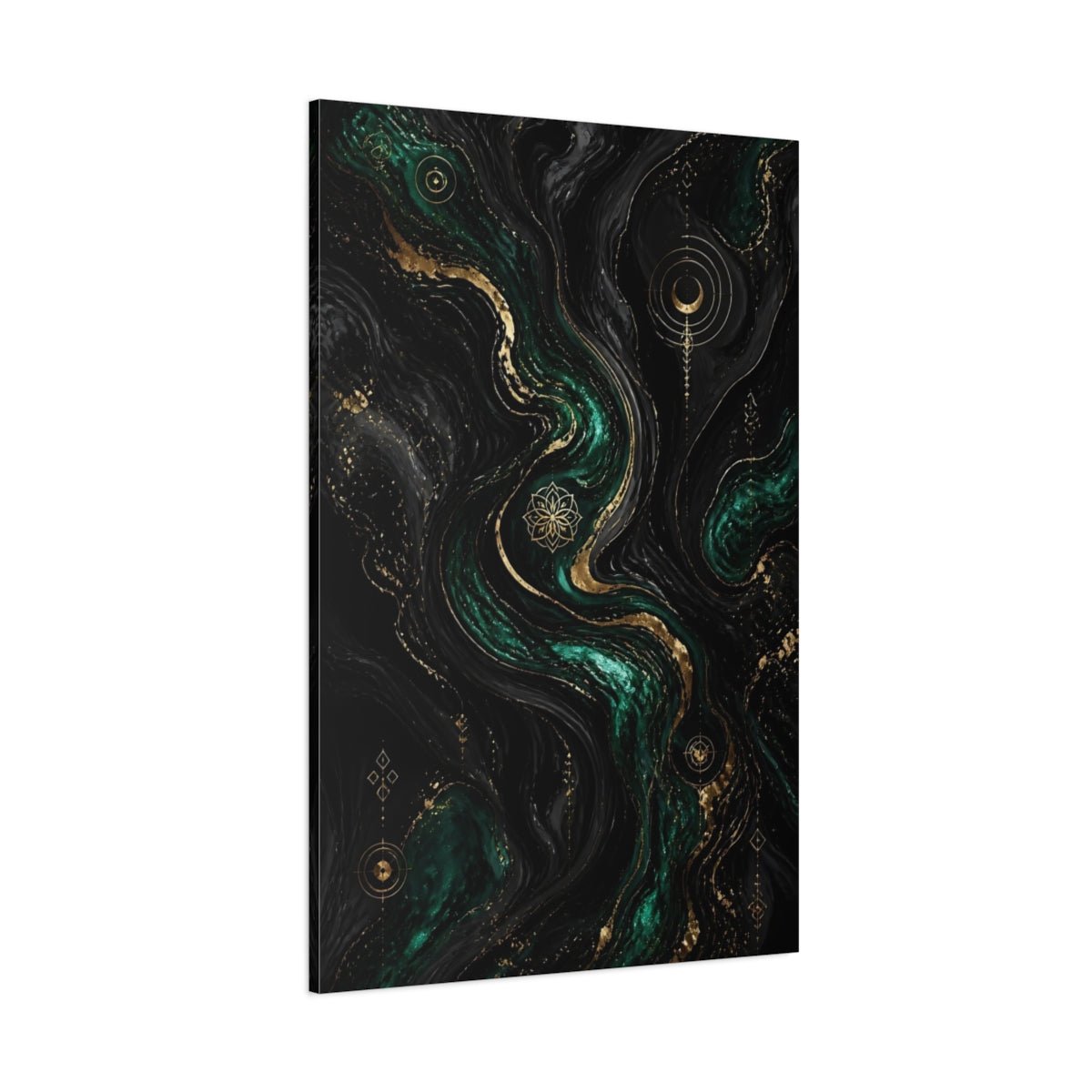 Abstract Marbled Fluid Emerald Gold Canvas Print – Living Room, Large Wall - YesArtYes