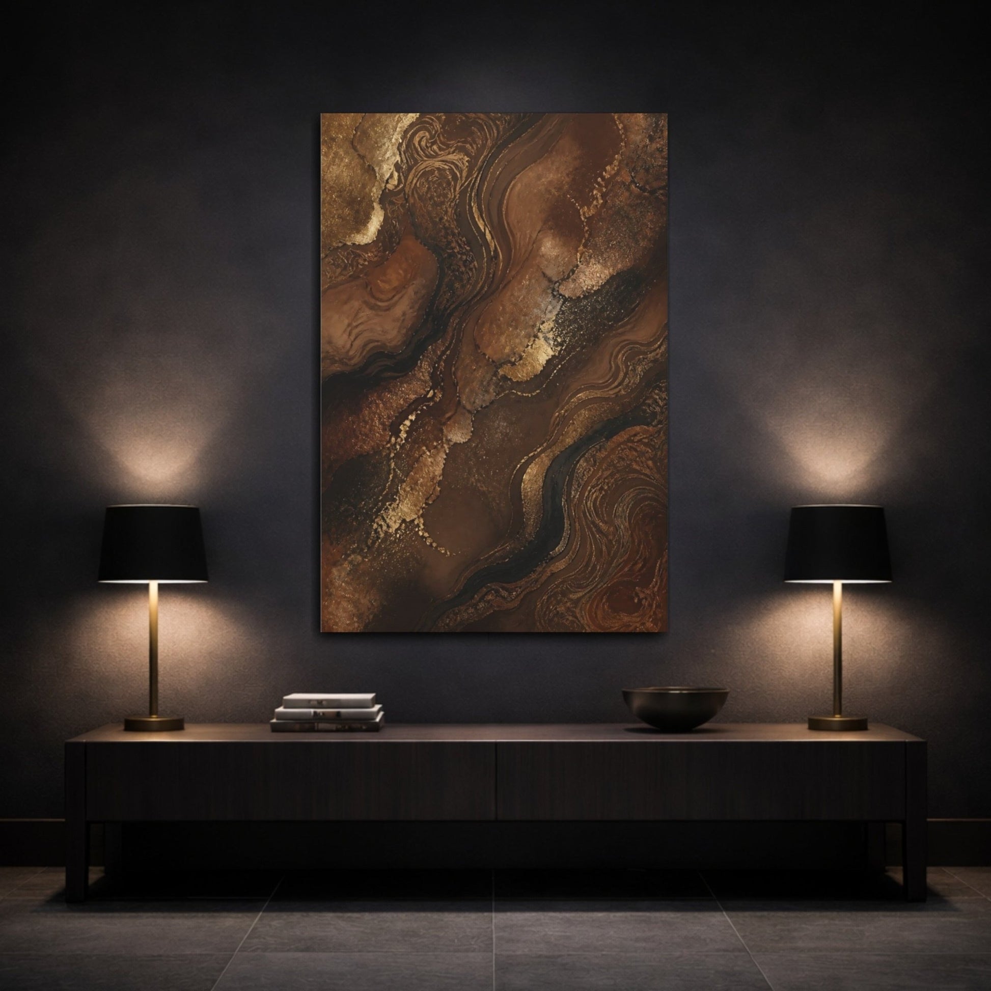 Abstract Marbled Texture Brown And Gold Canvas Wall Art Print – luxury Living Room, Above Sofa - YesArtYes
