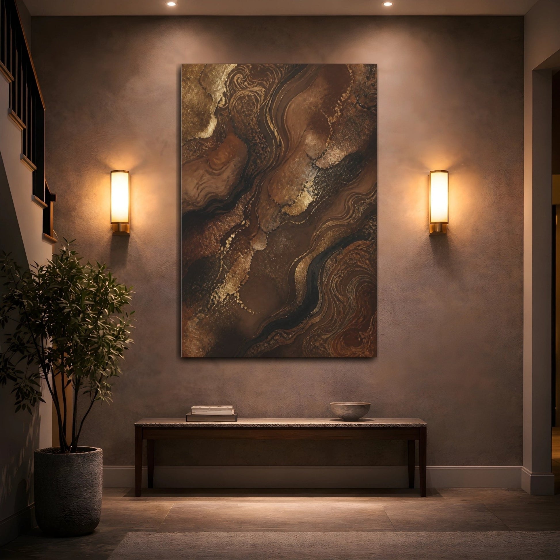 Abstract Marbled Texture Brown And Gold Canvas Wall Art Print – luxury Living Room, Above Sofa - YesArtYes