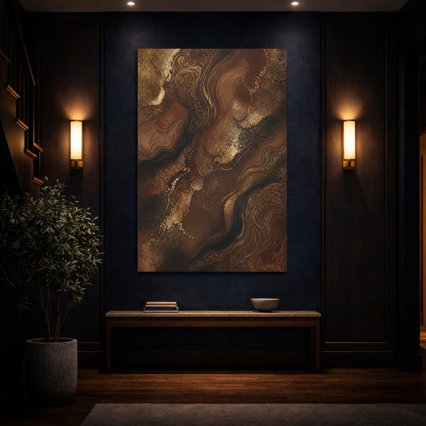 Abstract Marbled Texture Brown And Gold Canvas Wall Art Print – luxury Living Room, Above Sofa - YesArtYes