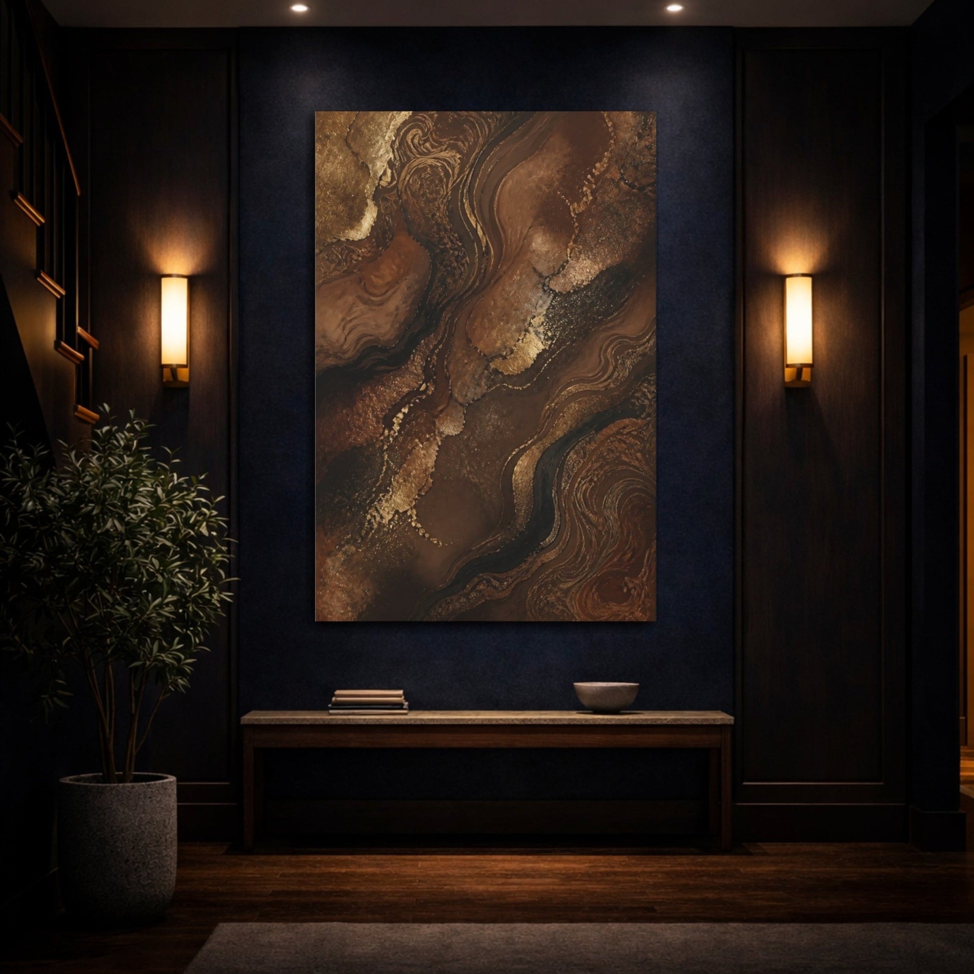 Abstract Marbled Texture Brown And Gold Canvas Wall Art Print – luxury Living Room, Above Sofa - YesArtYes
