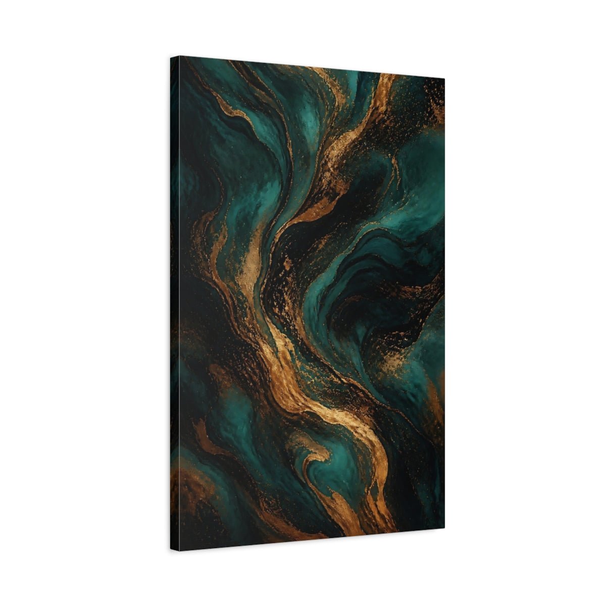 Abstract Marbling Teal And Gold Canvas Wall Art Print – Living Room Decor, Above Couch - YesArtYes