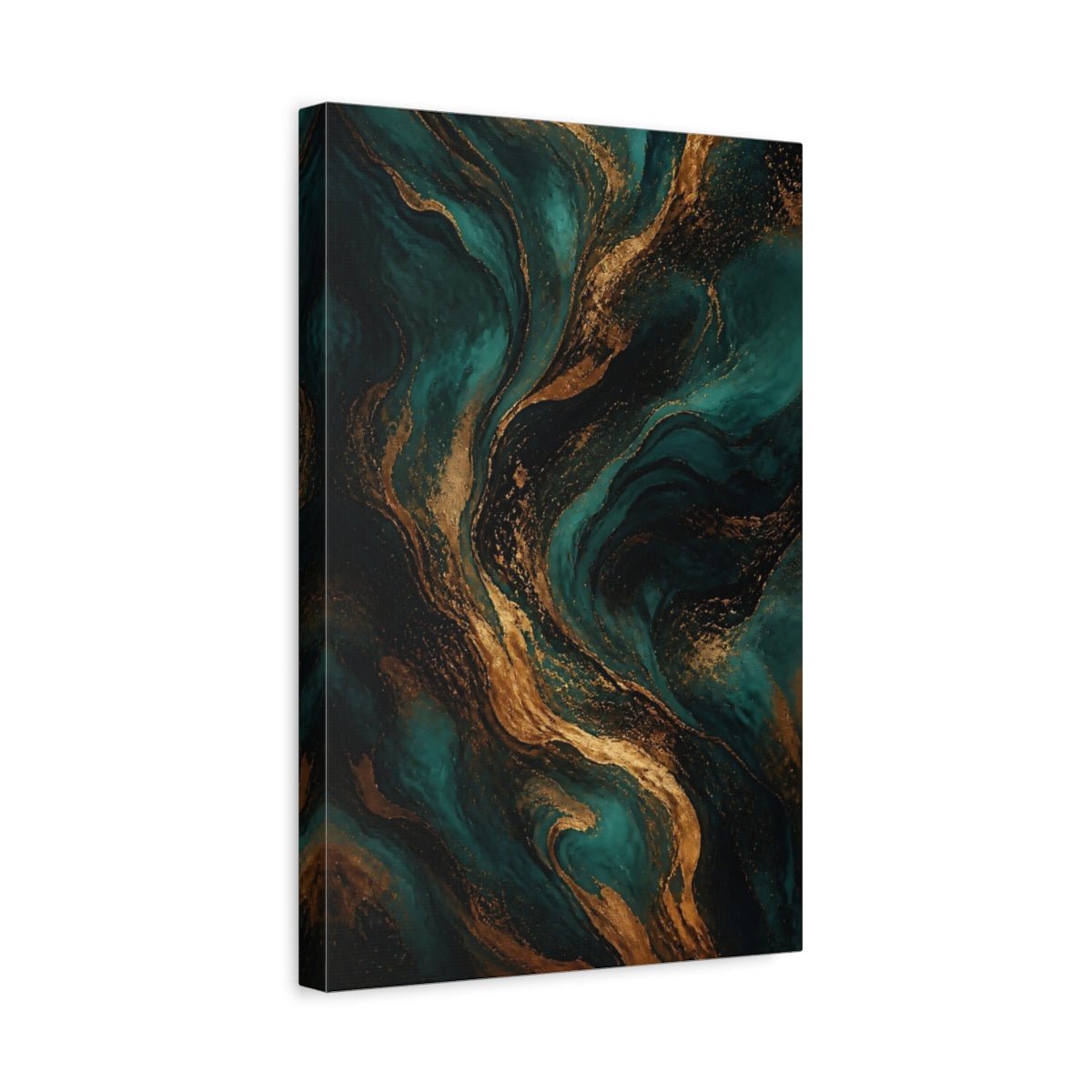 Abstract Marbling Teal And Gold Canvas Wall Art Print – Living Room Decor, Above Couch - YesArtYes