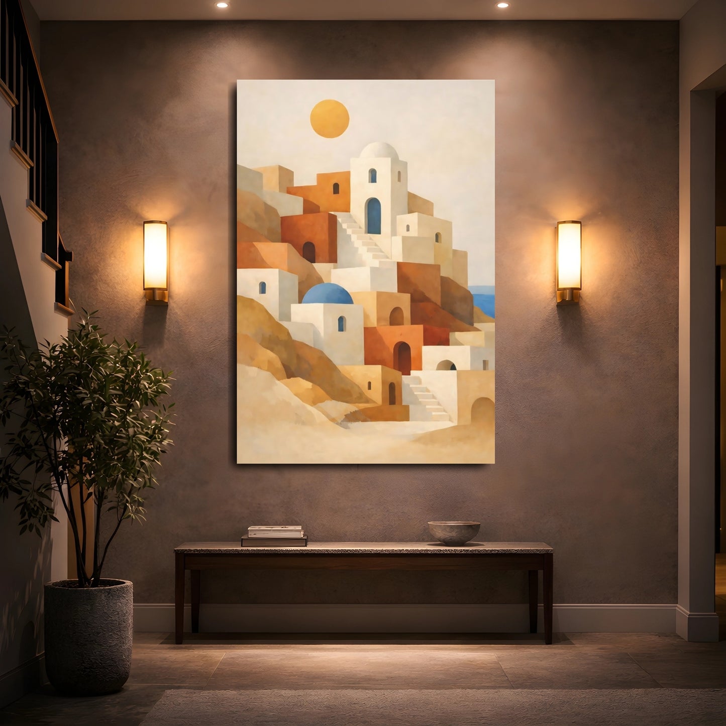 Abstract Mediterranean Village Mediterranean Village shown as front canvas room wall art
