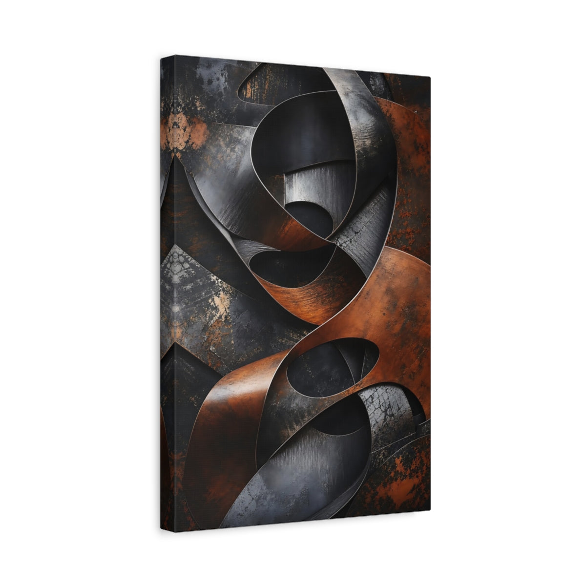 Side Mockup 4. Abstract Abstract Metal Brown And Black shown as stretched canvas wall art