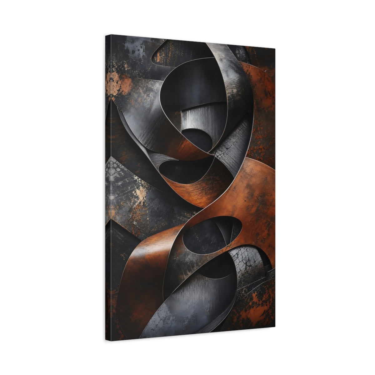 Side Mockup 2. Abstract Abstract Metal Brown And Black shown as stretched canvas wall art