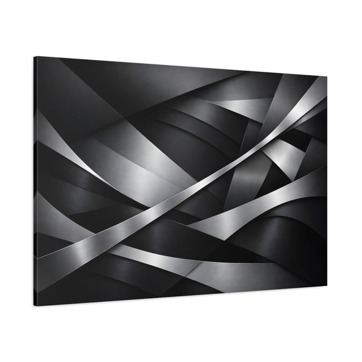 Main Mockup. Abstract Metallic Abstraction Black Silver Abstract shown as stretched canvas wall art