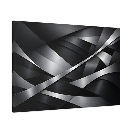 Main Mockup. Abstract Metallic Abstraction Black Silver Abstract shown as stretched canvas wall art