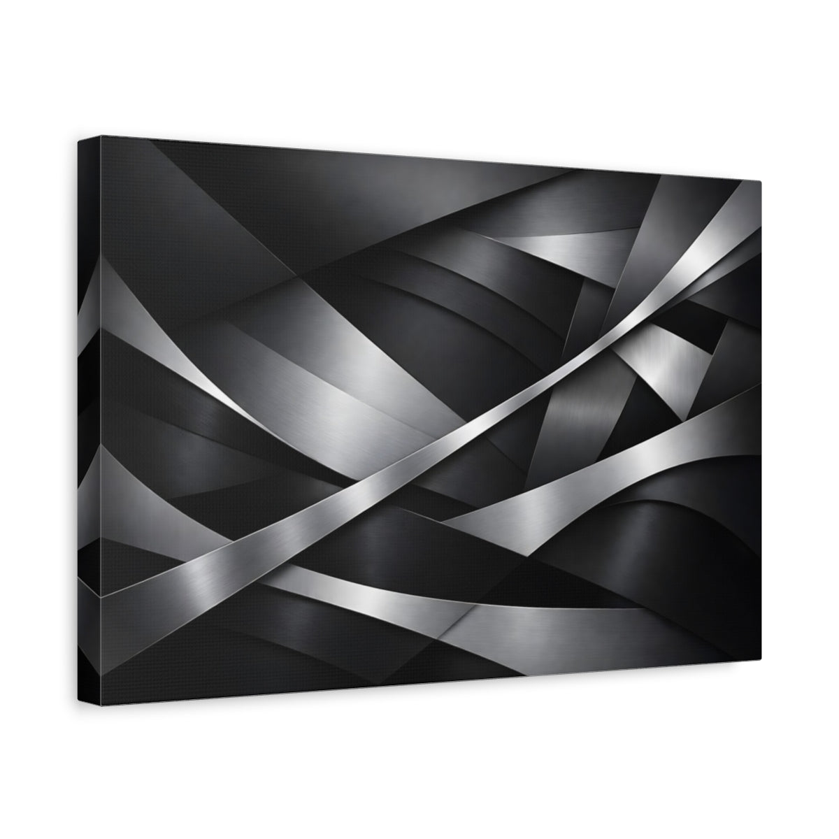 Side Mockup 4. Abstract Metallic Abstraction Black Silver Abstract shown as stretched canvas wall art