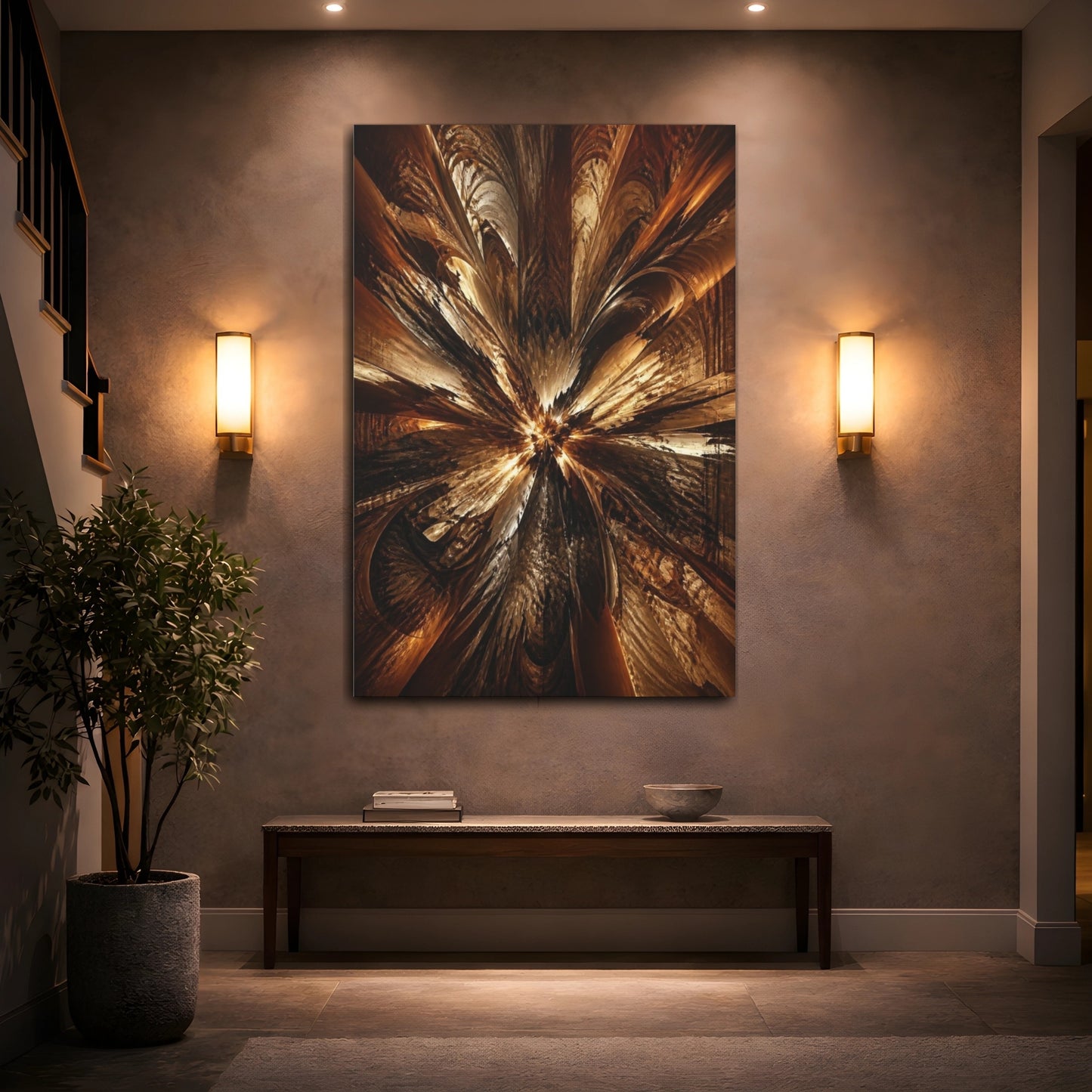 Mockup 2. Abstract Metallic Burst shown as canvas print