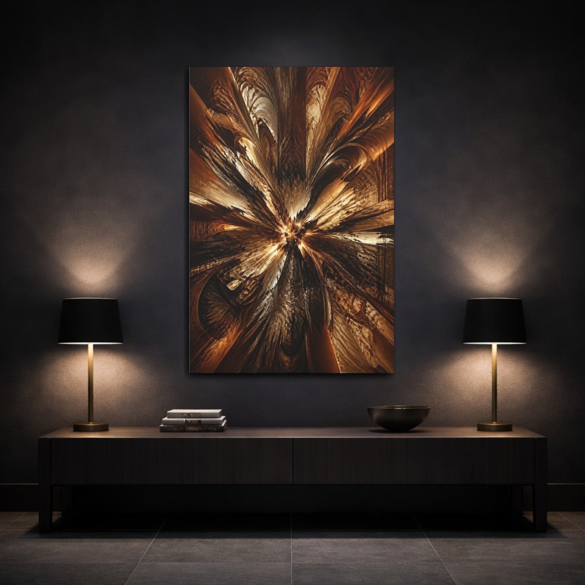 Mockup 3. Abstract Metallic Burst shown as canvas print