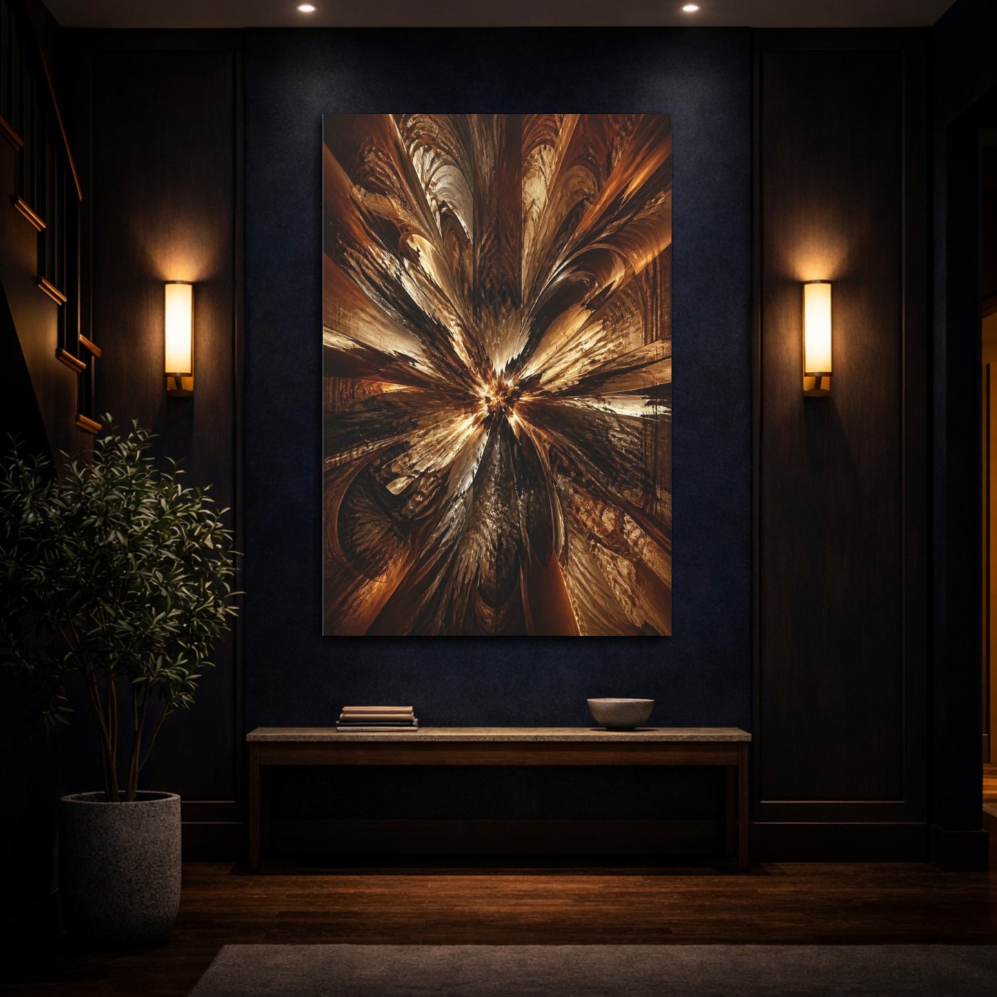 Mockup 4. Abstract Metallic Burst shown as canvas print